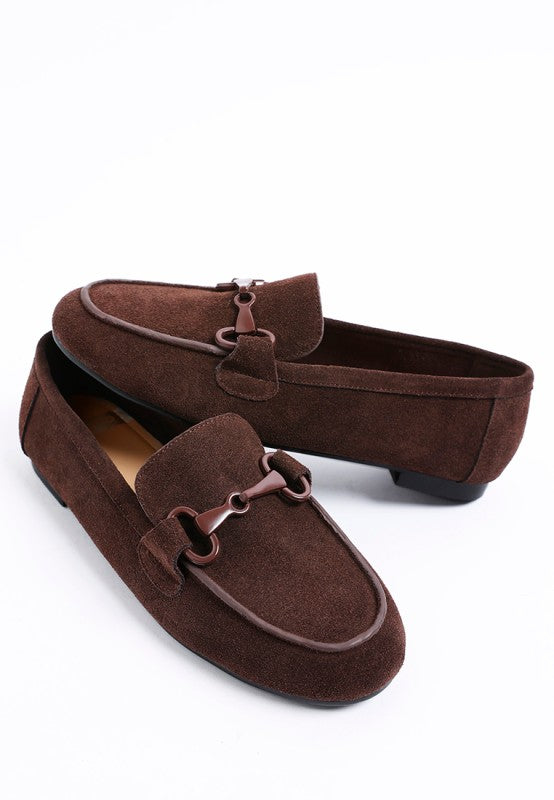 Awen Monochromatic Horsebit Real Suede Loafers