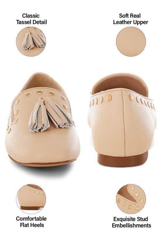 Philoha Studs & Tassels Detail Flat Loafers