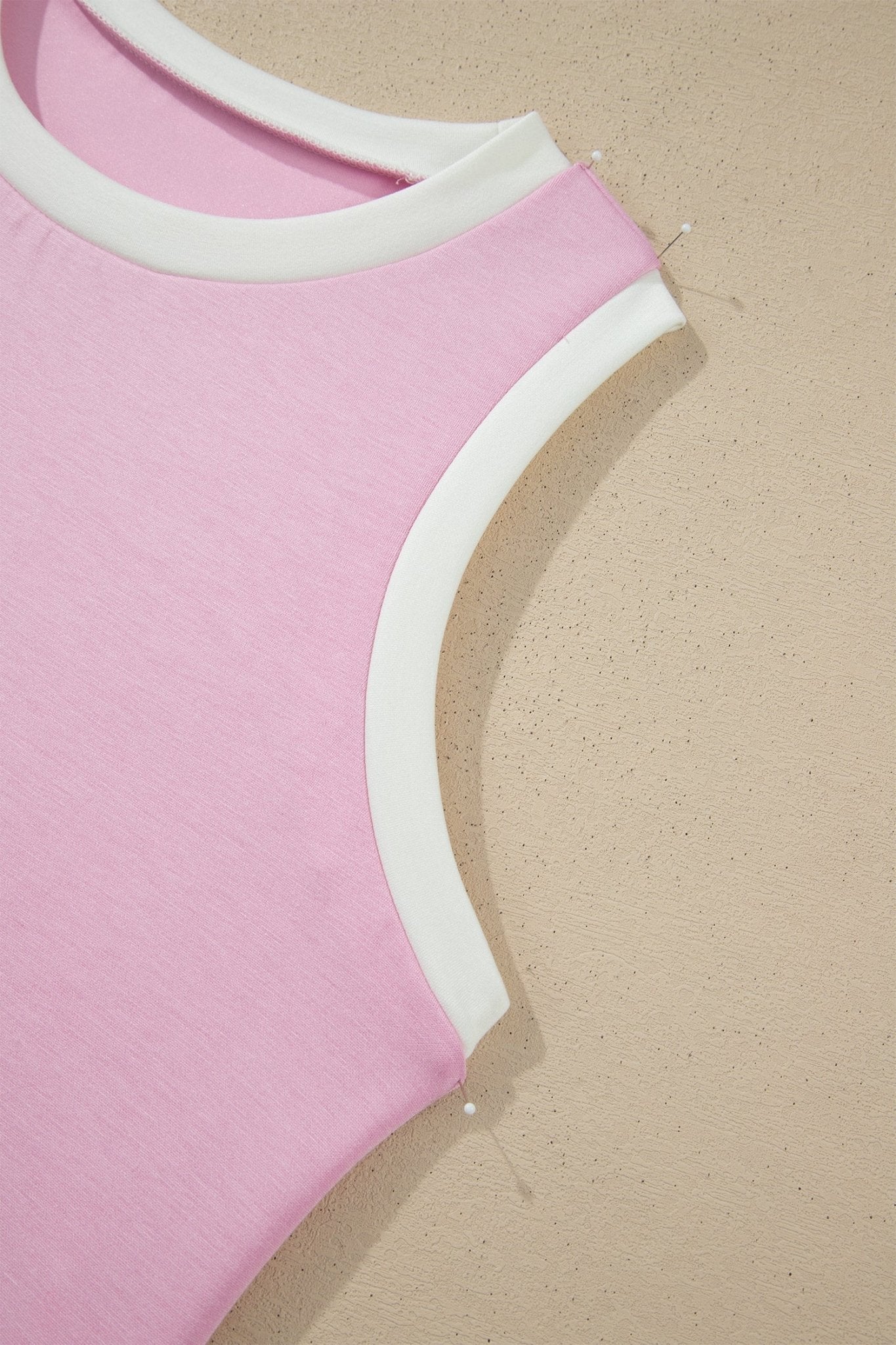 Pink Colorblock Trim Cropped Tank Elastic Waist Shift Pants 2pcs Set - Loving It Shop