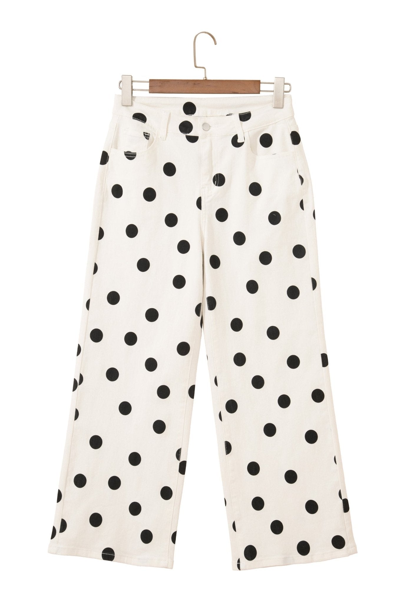 White Polka Dot Print Wide Leg Ankle - Length Jeans - Loving It Shop