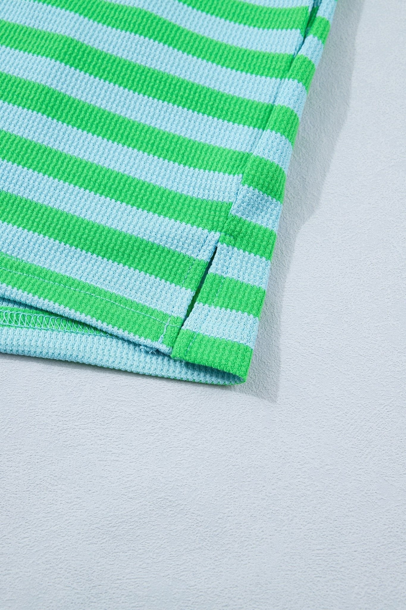 Green Stripe Puff Short Sleeve T Shirt Matching Shorts Set - Loving It Shop