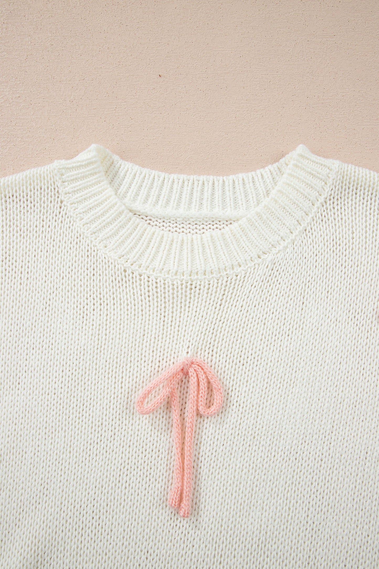 White Short Sleeve Knit Contrast Bow Knot Loose Sweater