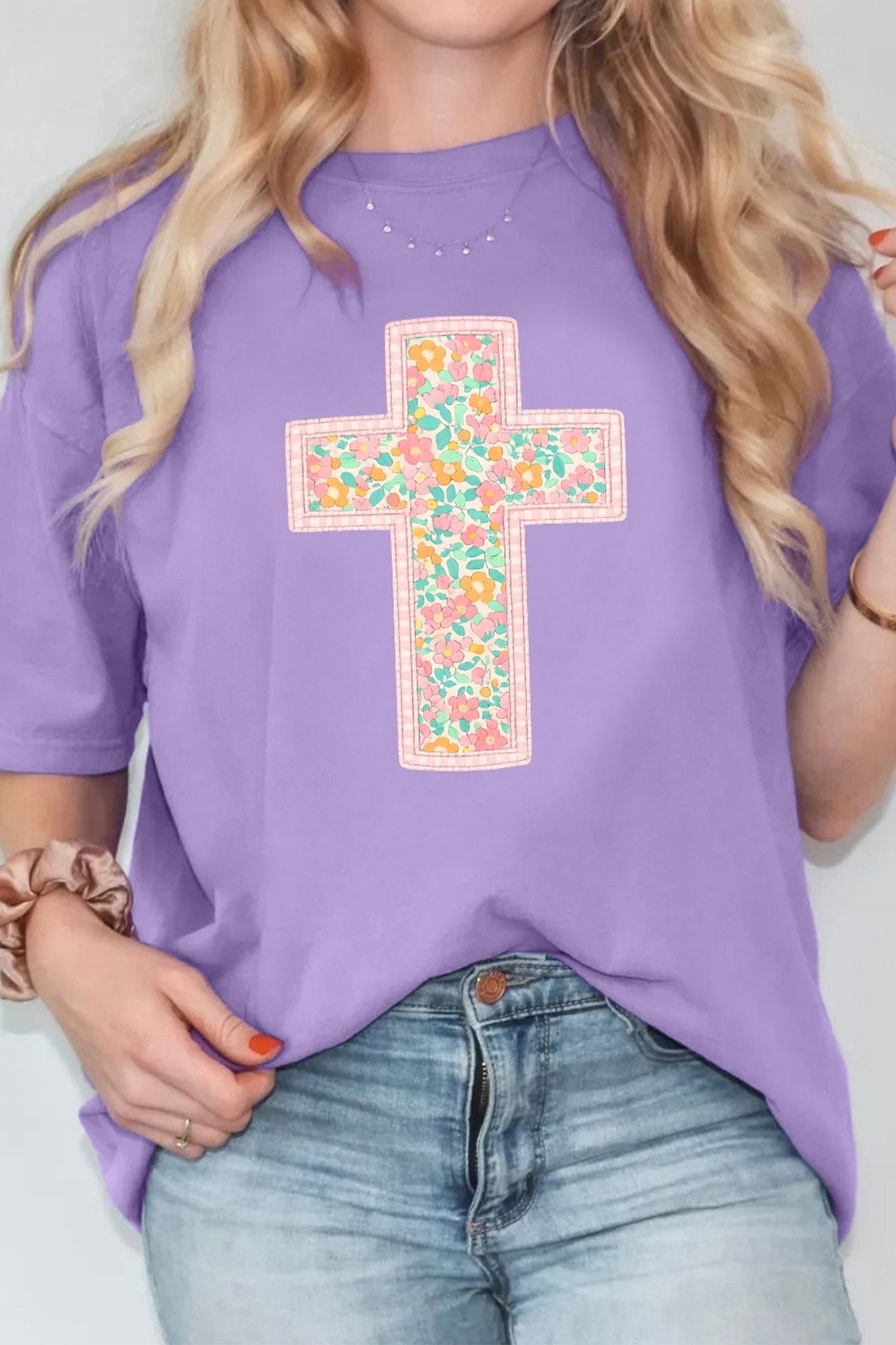 Wisteria Easter Floral Cross Christian Casual Tee - Loving It Shop