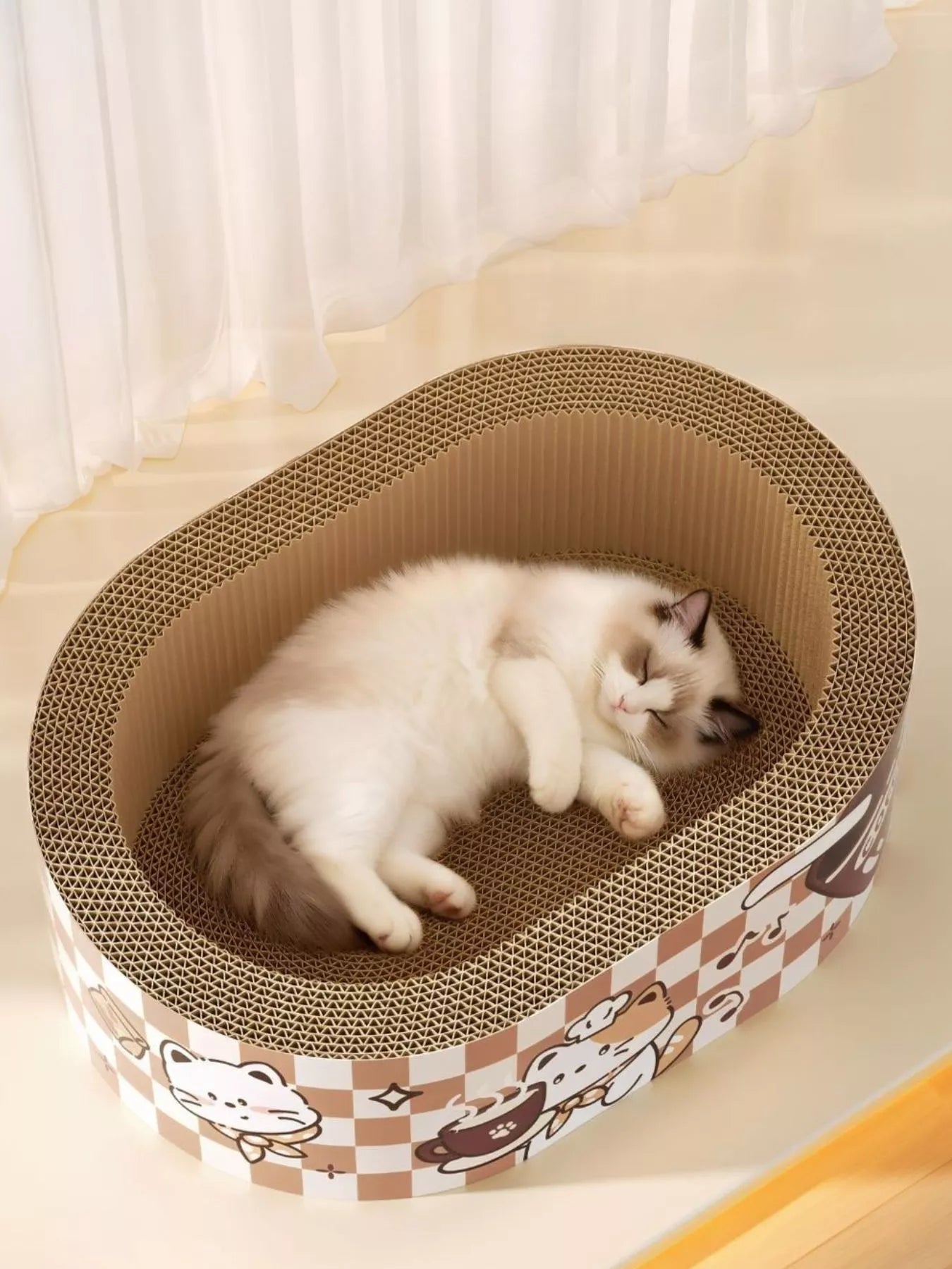 Wear - Resistant Cat Scratching Lounge Bed with Cartoon Design - Loving It Shop