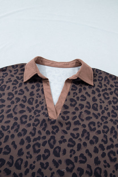 Brown Plus Size Leopard Short Set
