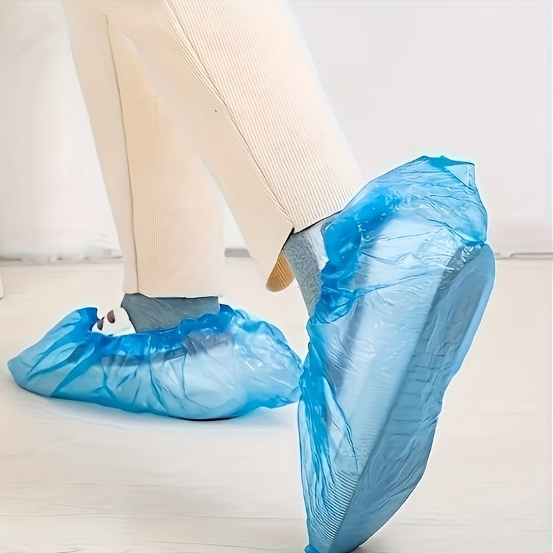 100-Pack: Disposable Plastic Shoe Covers – Waterproof &amp; Slip-Resistant