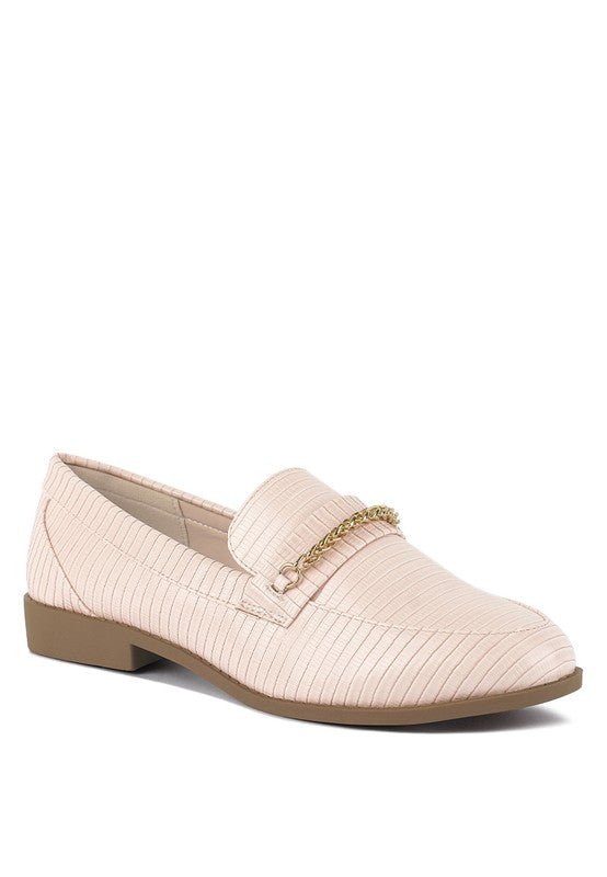 Vouse Low Block Loafers Adorned With Golden Chain - Loving It Shop