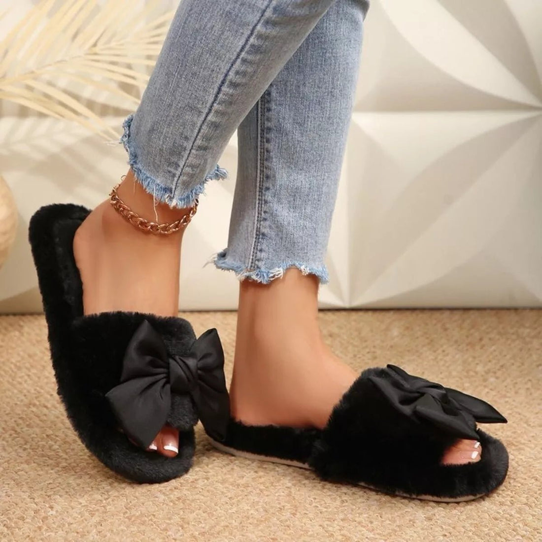 Bow Open Toe Flats Slippers - Loving It Shop