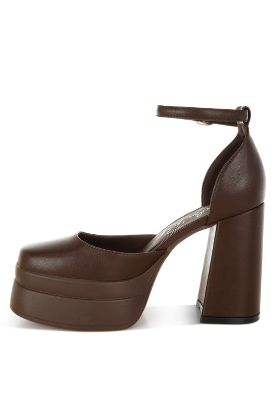 Araminta Chunky Square Toe Buckled Heels