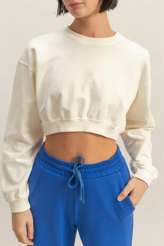 Crew Neck Long Sleeve Crop Sweatshirt