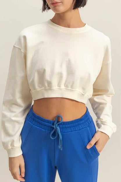 Crew Neck Long Sleeve Crop Sweatshirt