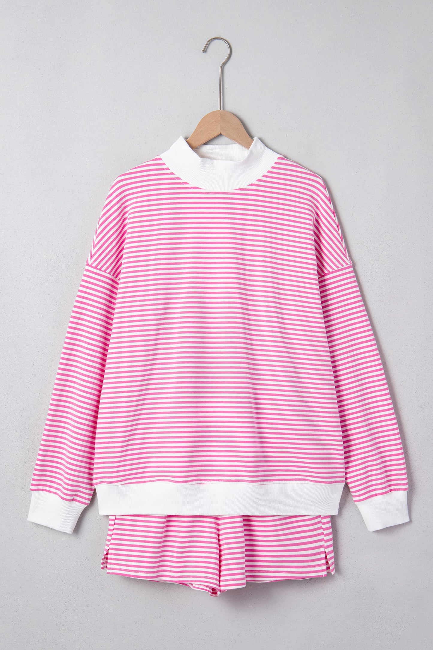 Pink Stripe Oversize Mock Neck Sweatshirt and Shorts Set