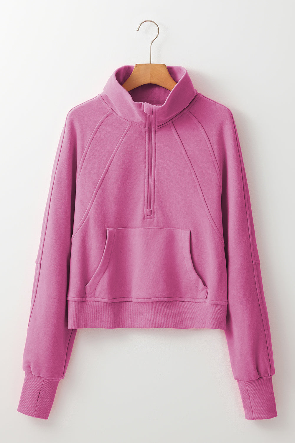 Flamingo Zip Up Stand Collar Ribbed Thumbhole Sleeve Sweatshirt