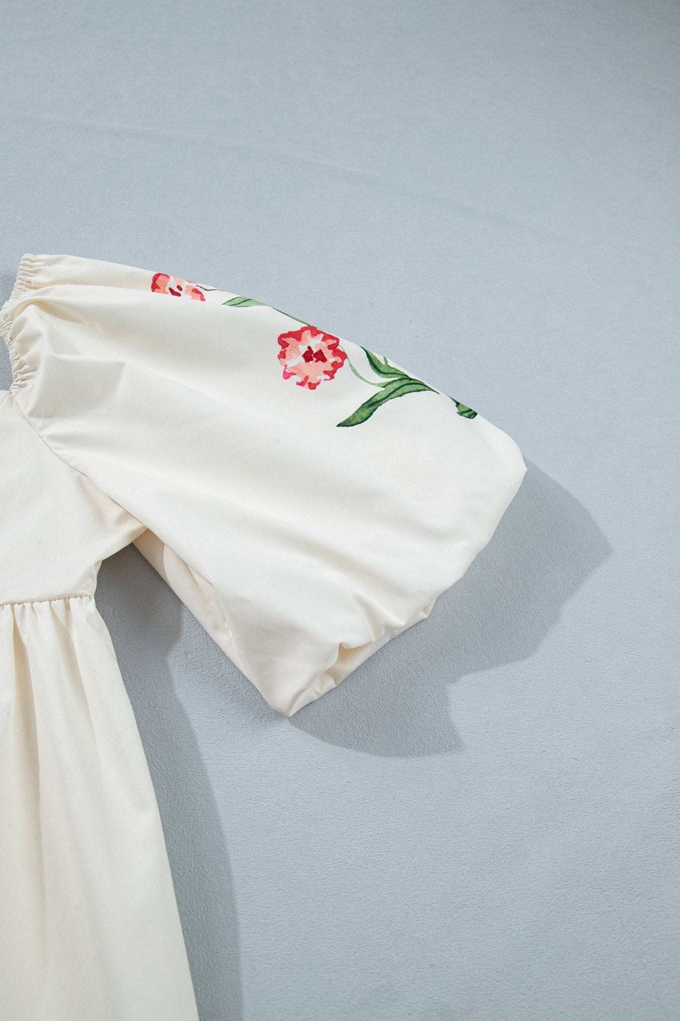Beige Floral Print Puff Sleeve Babydoll Dress - Loving It Shop