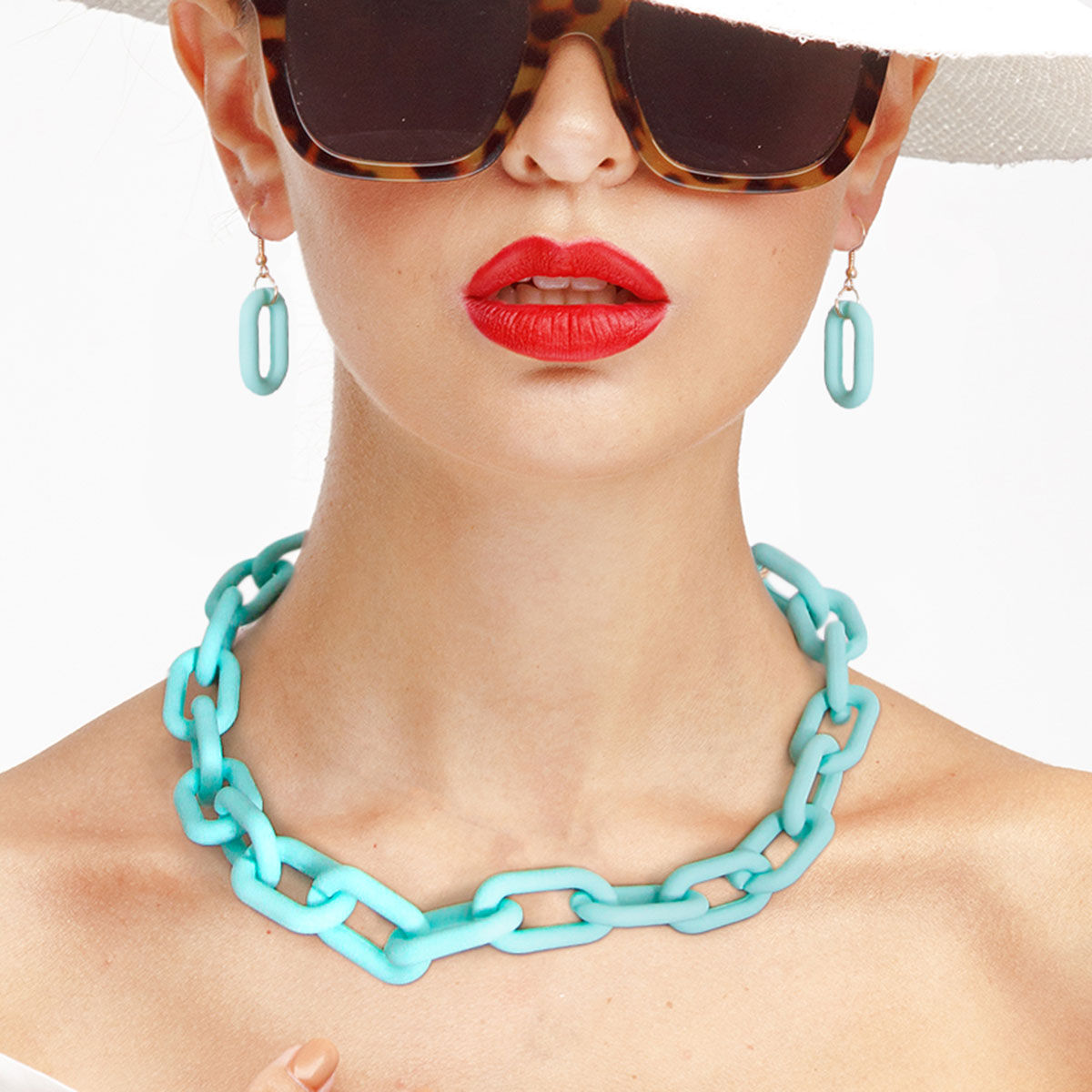 Chain Necklace Rubber Coated Mint Trendy Fashion Jewelry