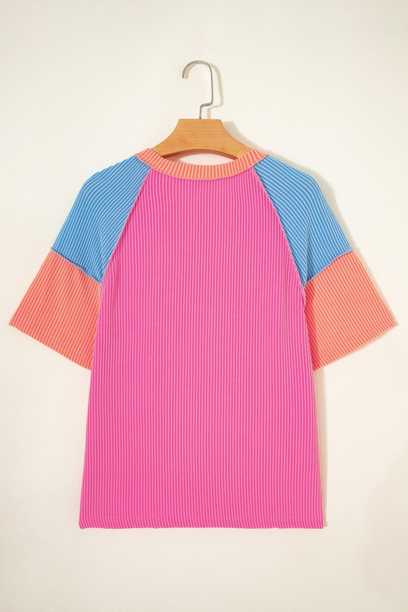 Rose Red Color Block Twisted Ribbed Tee - Loving It Shop