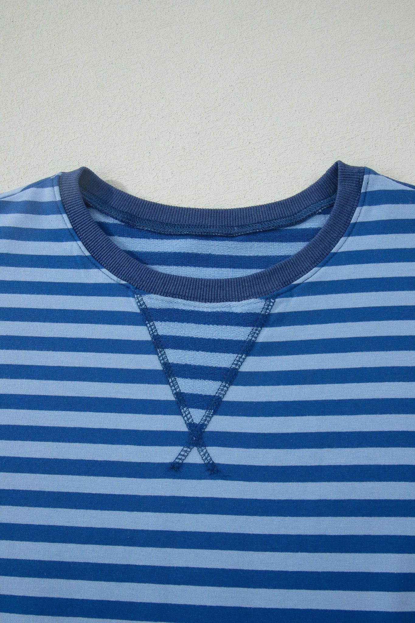Blue Stripe Striped Ribbed Cotton Two - Piece Short Set with Chest Patch Detail - Loving It Shop