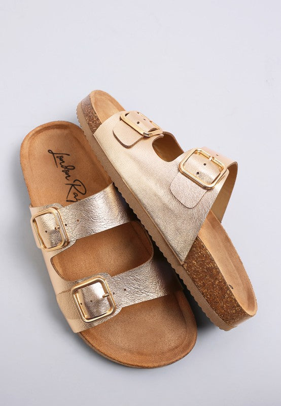 Parla Metallic Double Buckle Sandals