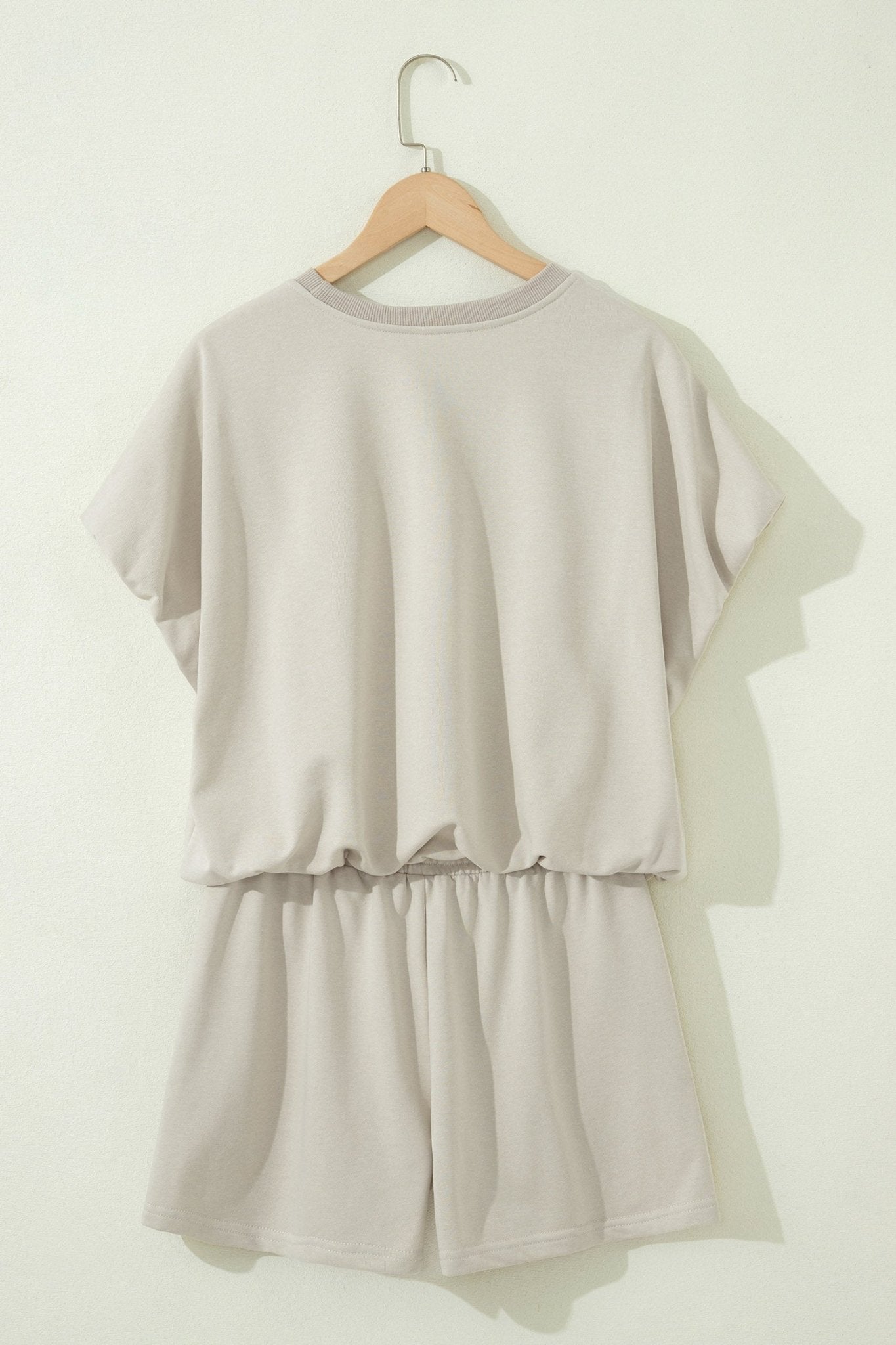 Smoke Gray Solid Color Puffy Loose Top Drawstring Shorts 2pcs Outfit - Loving It Shop