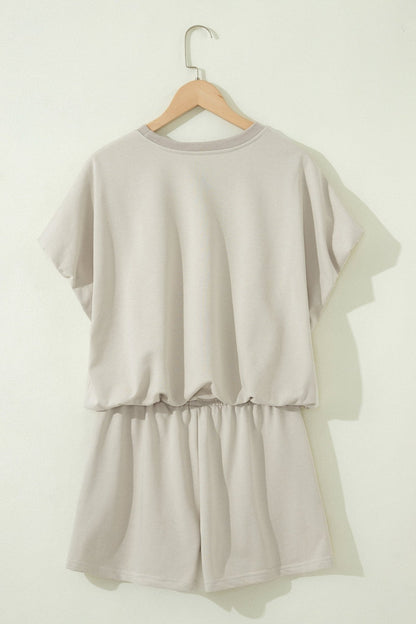Smoke Gray Solid Color Puffy Loose Top Drawstring Shorts 2pcs Outfit - Loving It Shop