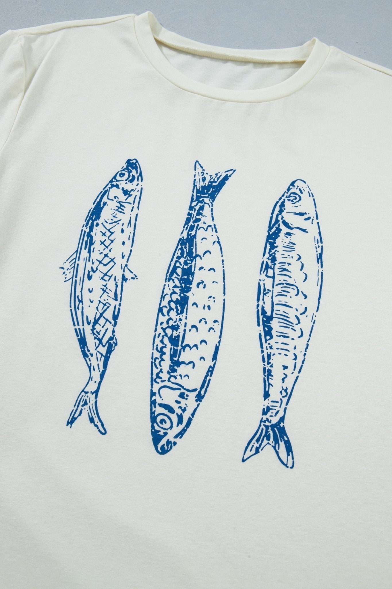White Fish Print Short Sleeve Round Neck T Shirt - Loving It Shop