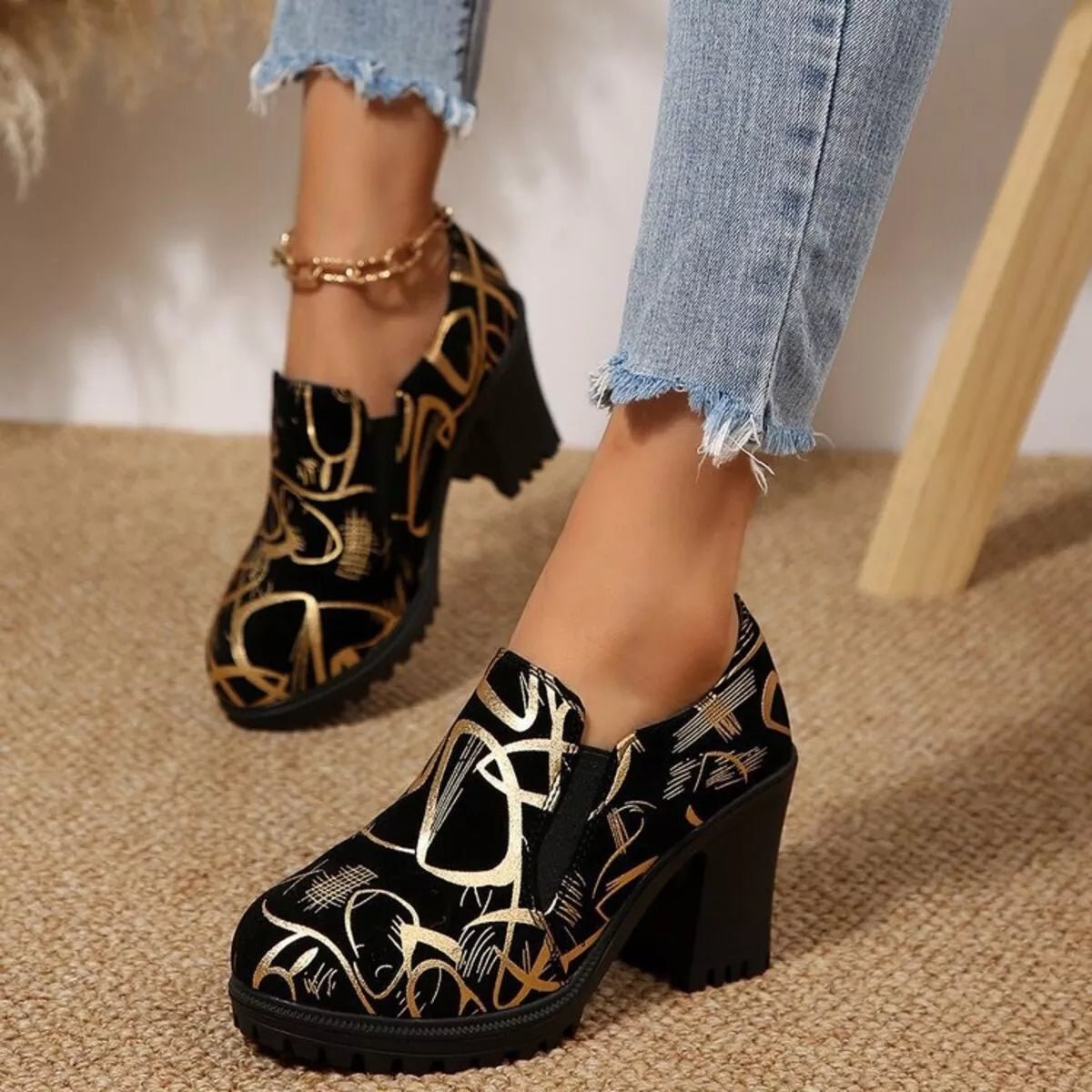 Round Toe Block Heels Pumps - Loving It Shop