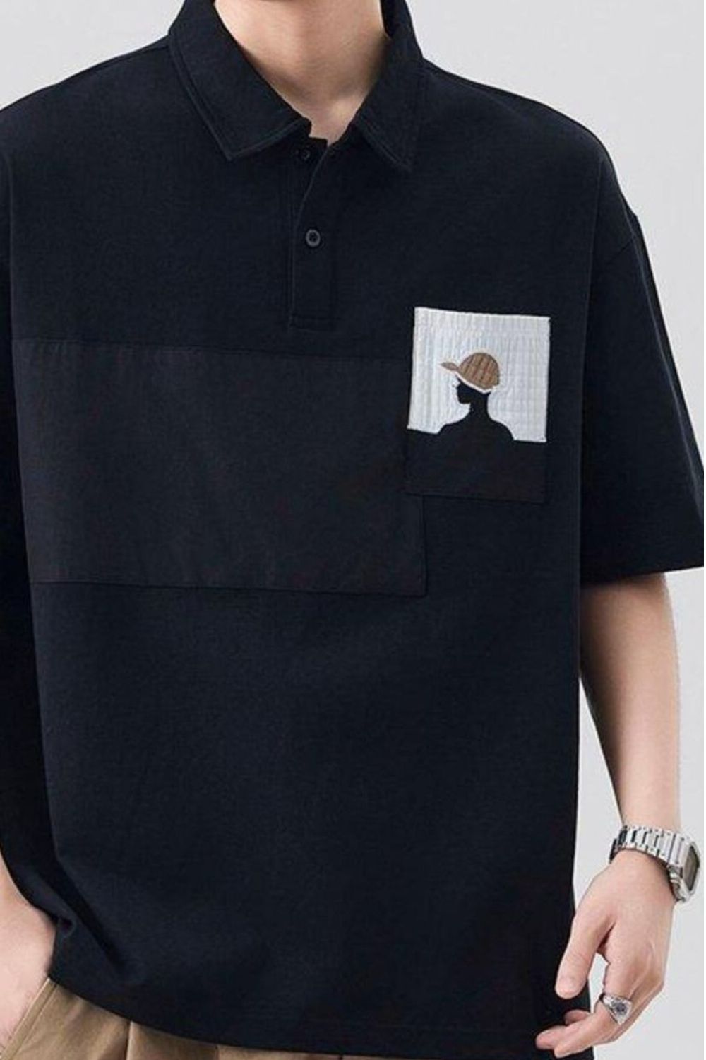 Men's Plus Size Embroidered Pocket Polo Shirt