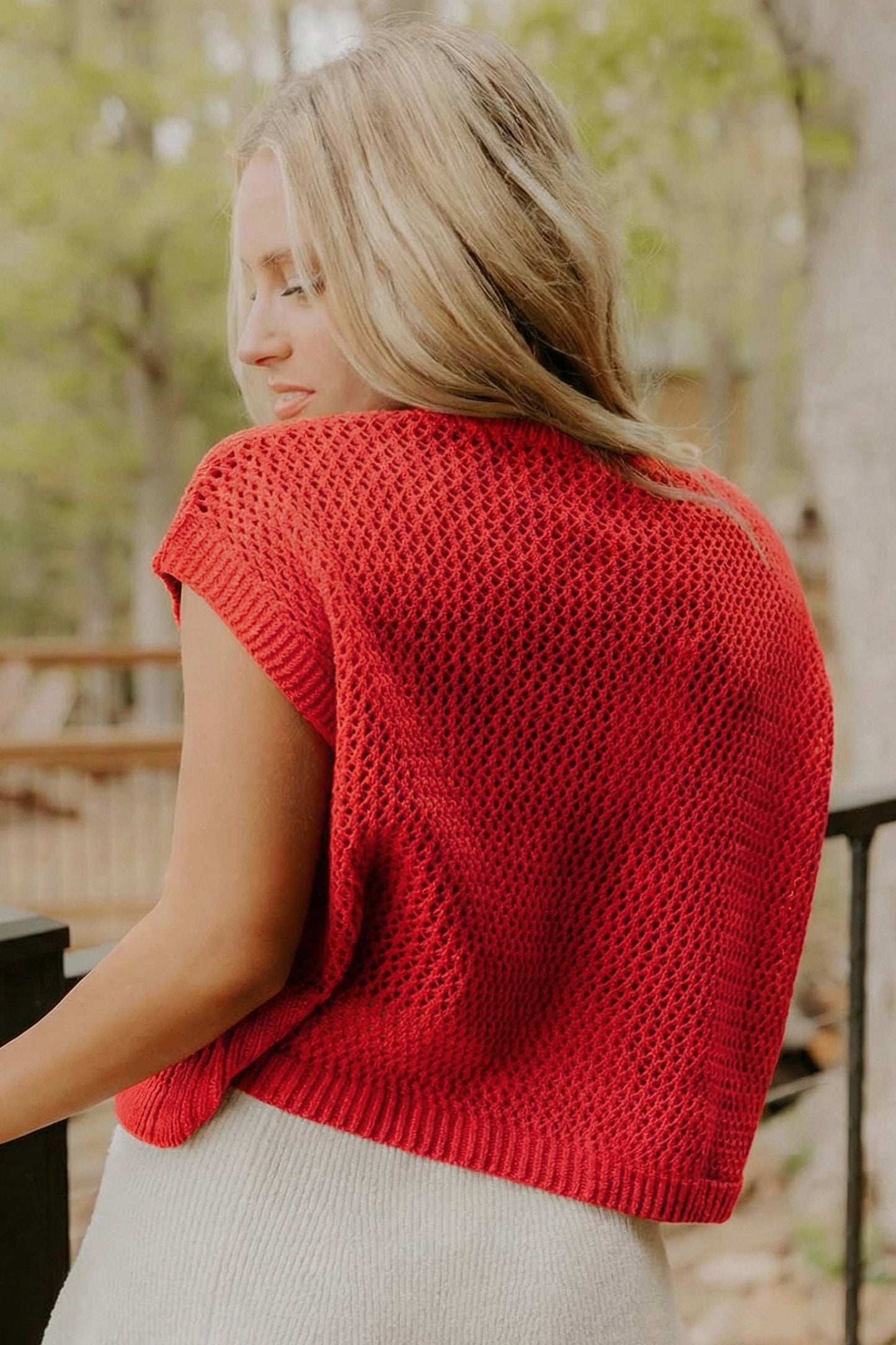 Fiery Red Flag Graphic Short Sleeve Sweater Top