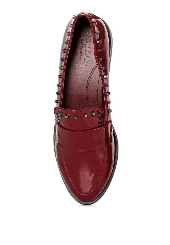 EMILIA Black Shine Forever Stud Penny Loafers - Loving It Shop