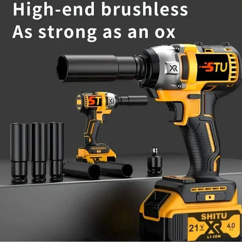 21V Cordless Brushless Impact Wrench Drill Kit – Lithium Drill + Battery x1, 4000mAh Battery, Toolbox &amp; Accessories