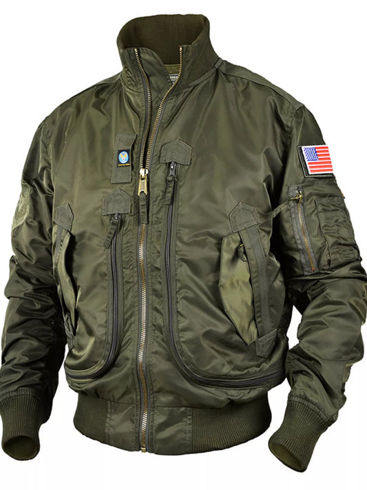 Men's Plus Size Zip Up Bomber Jacket with Multiple Pockets