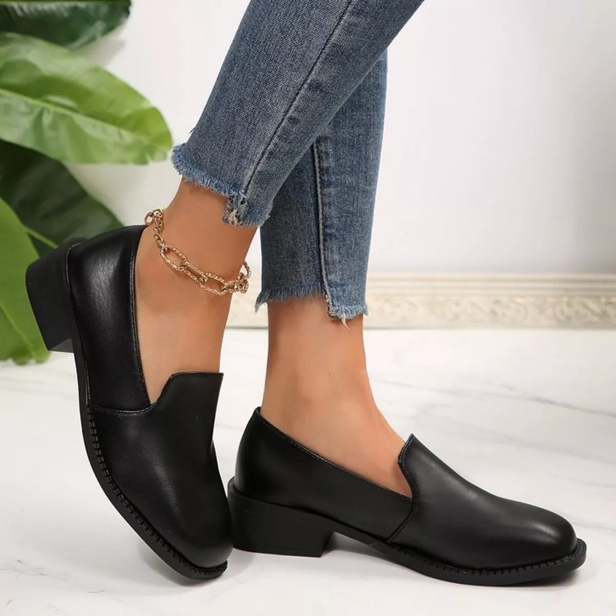 Round Toe Block Heels Loafers - Loving It Shop