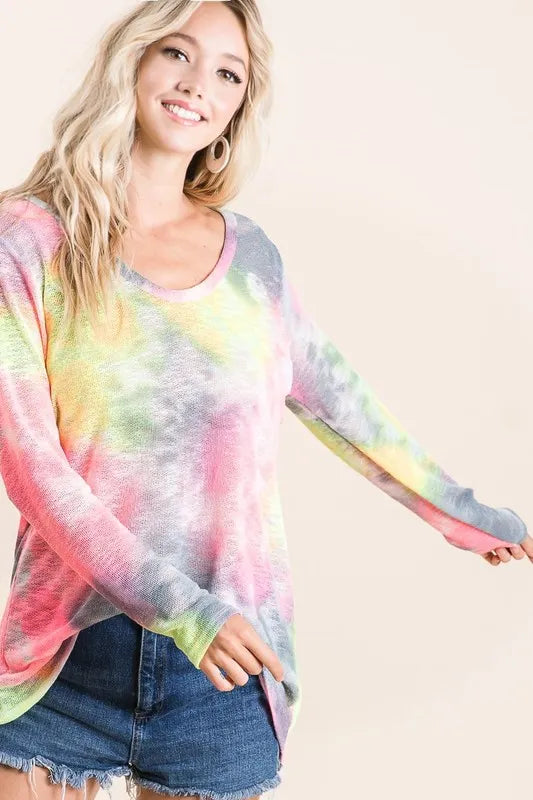 Tie Dye Print Low Gauge Knit Top