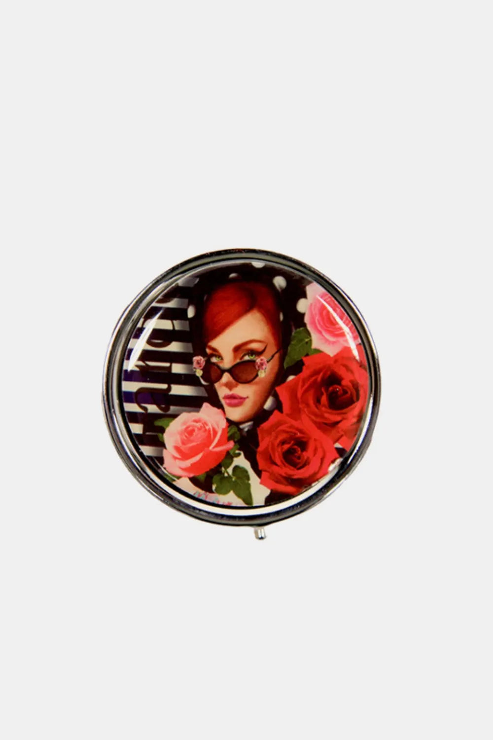 Print Metallic Circular Large Pill Case