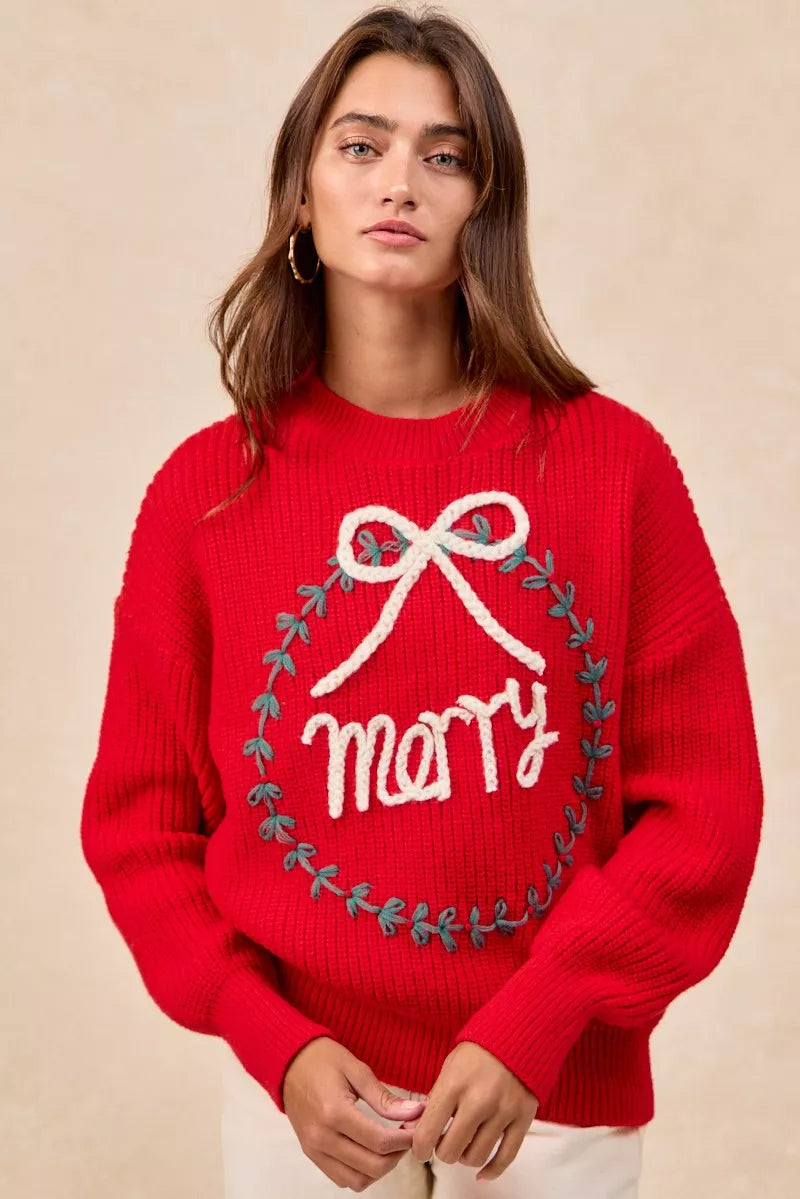 Christmas Wreath Merry Letter Knit Top