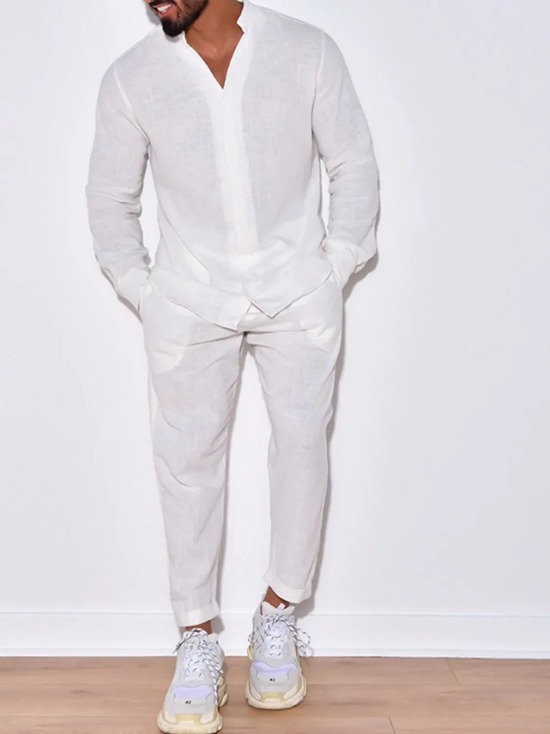Men's Button Up Long Sleeve Top and Pants Set