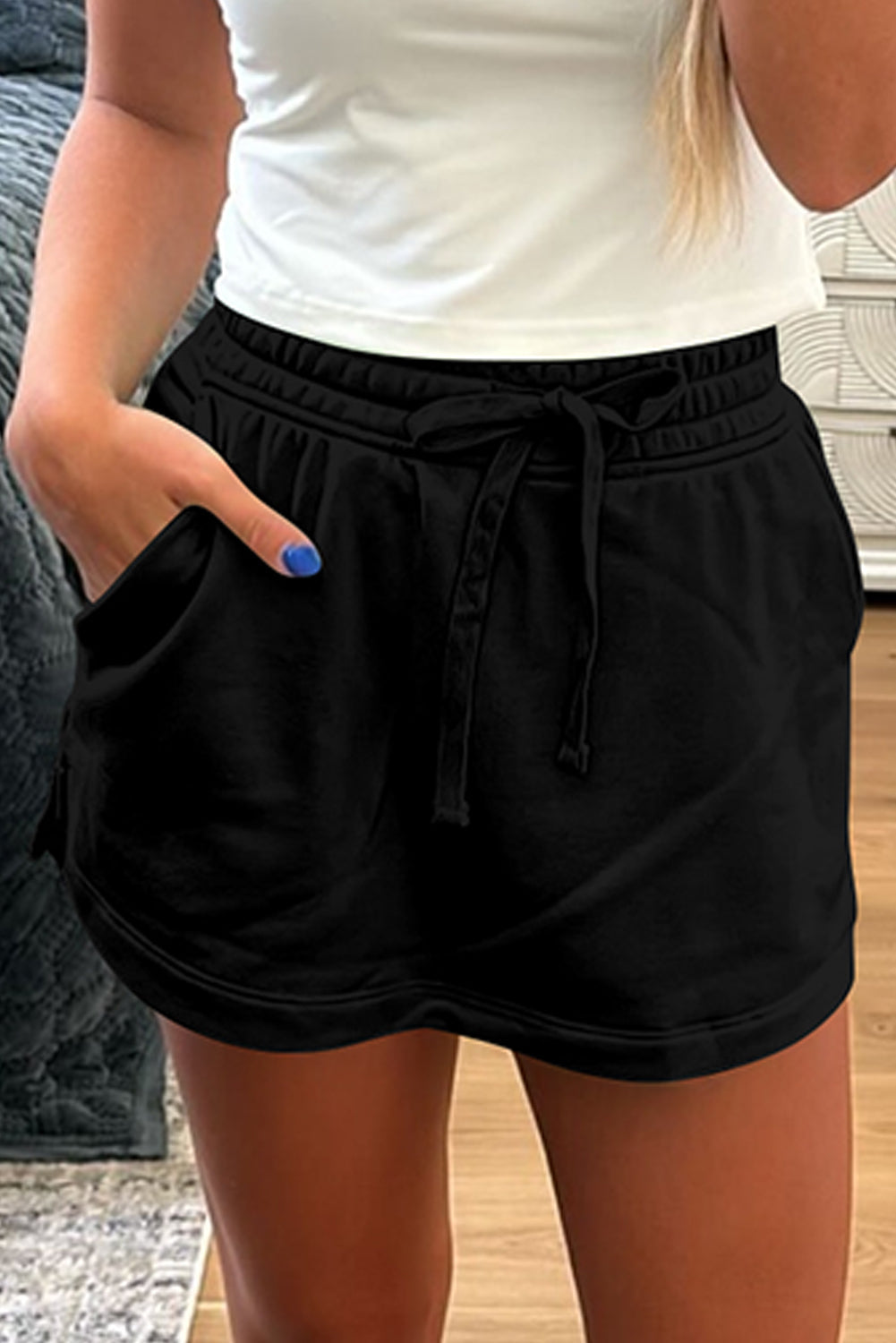 Light Grey French Terry Drawstring Mini Skort with Pockets