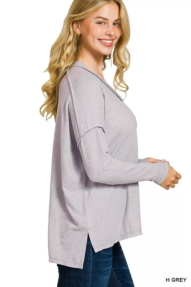 Soft Melange Hacci Exposed Seam Hi-low Tee