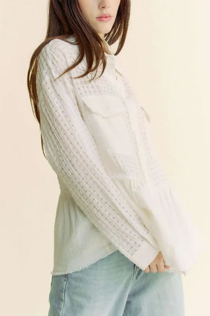 Davi &amp; Dani Garment Washed Jacquard Button Front Shirt