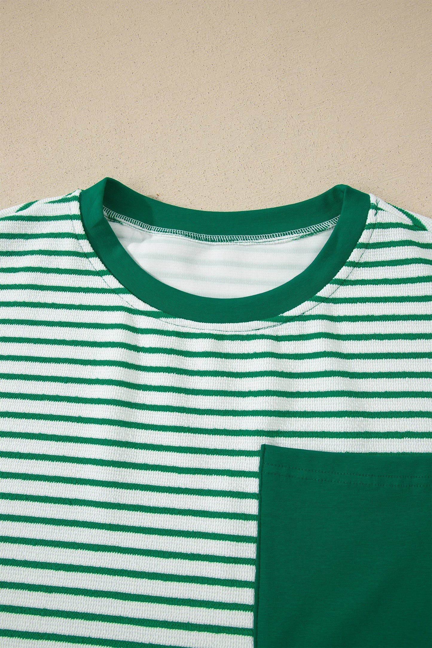 Green Stripe Crew Neck Tee Drawstring Waist Cropped Pants Set
