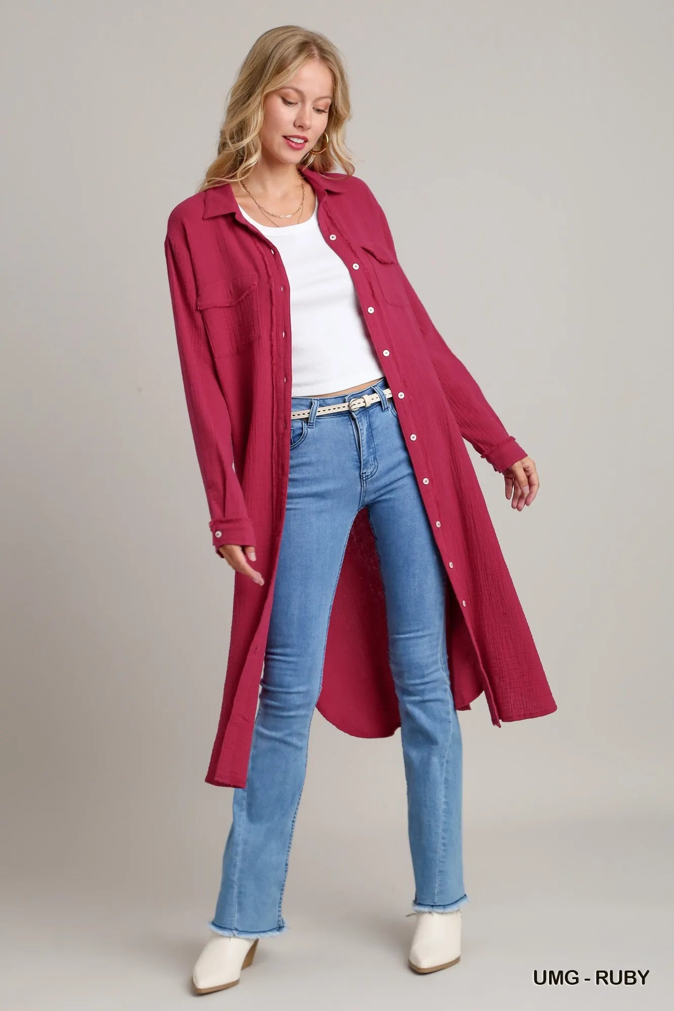 Cotton Gauze Button Down Shirt Dress