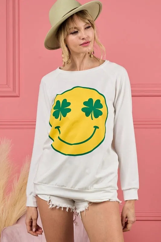 Smile Face Graphic Round Neck Long Sleeve Top