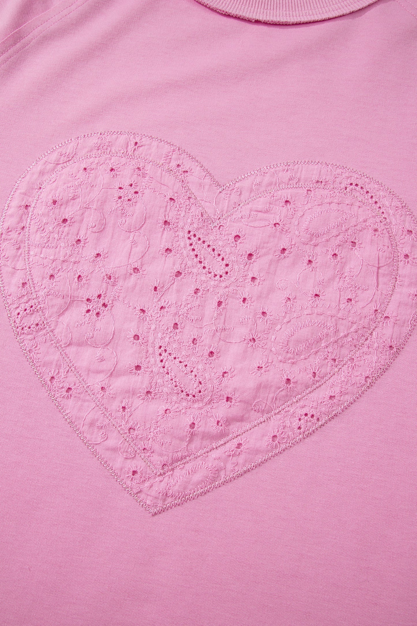 Pink Paisley Broderie Anglaise Valentine Heart Pattern Long Sleeve Patchwork Top