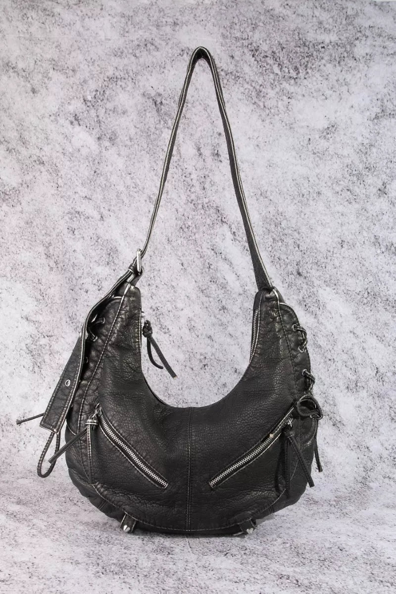 Larger Leather Crescent Shoulder Bag