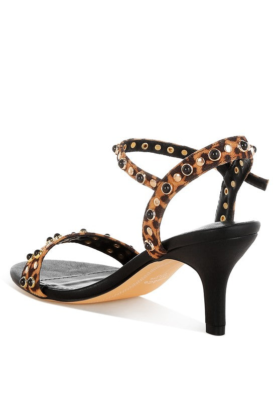 Laro Studs & Pearls Detail Leopard Sandals