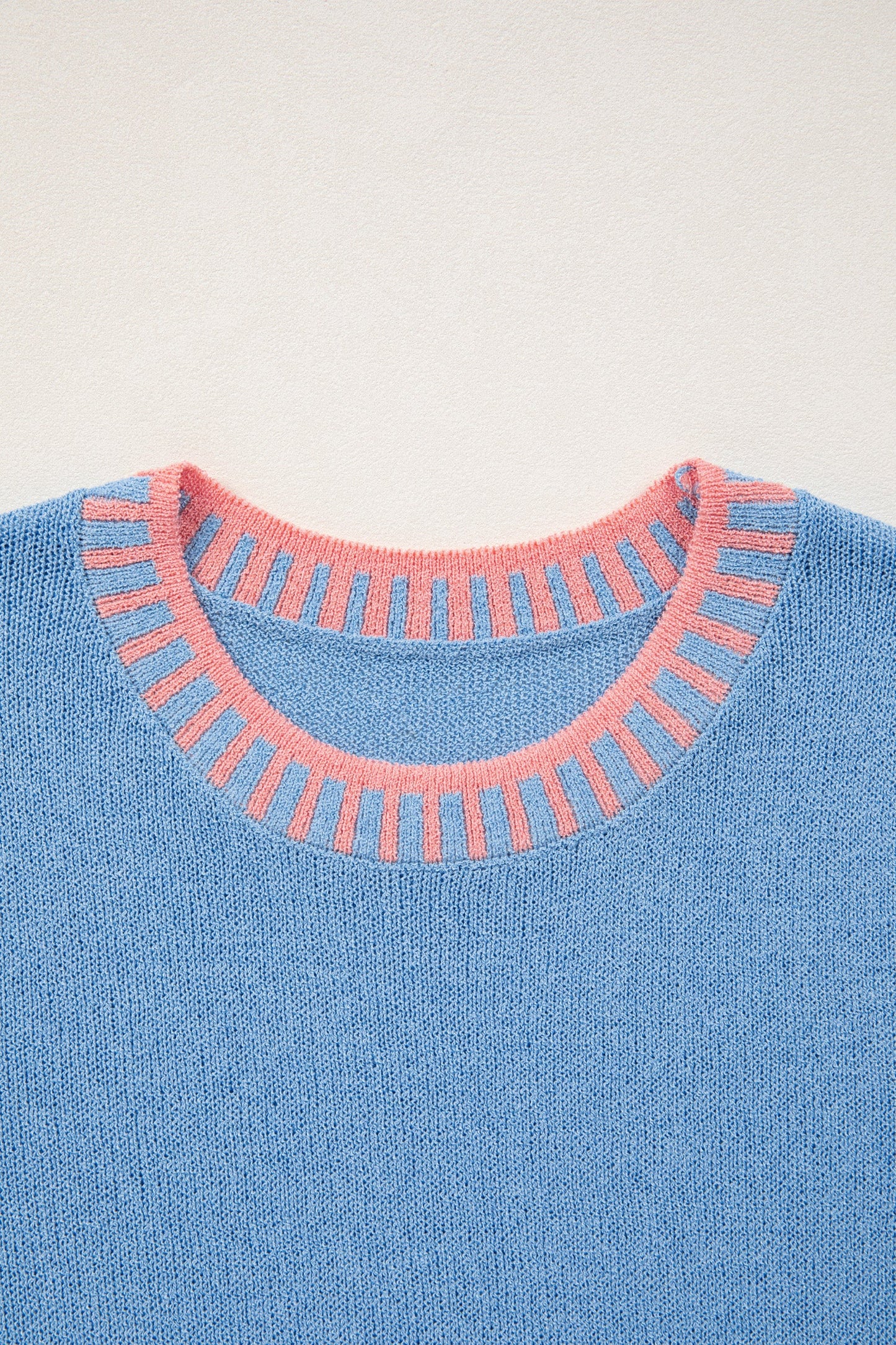 Sky Blue Contrast Trim Round Neck Sleeveless Sweater