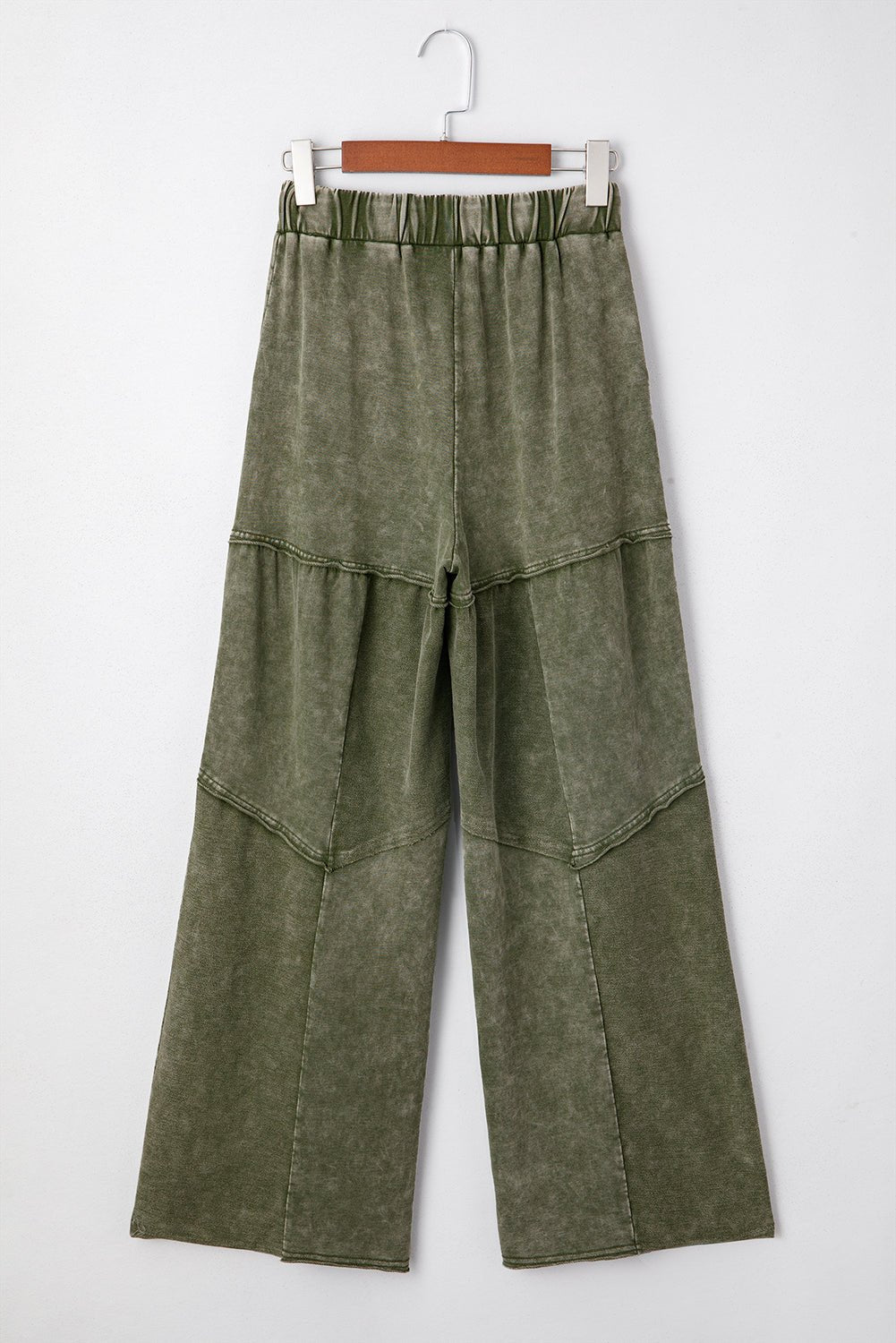 Vineyard Green Mineral Wash Tiered Wide Leg Patchwork Drawstring Pants - Loving It Shop