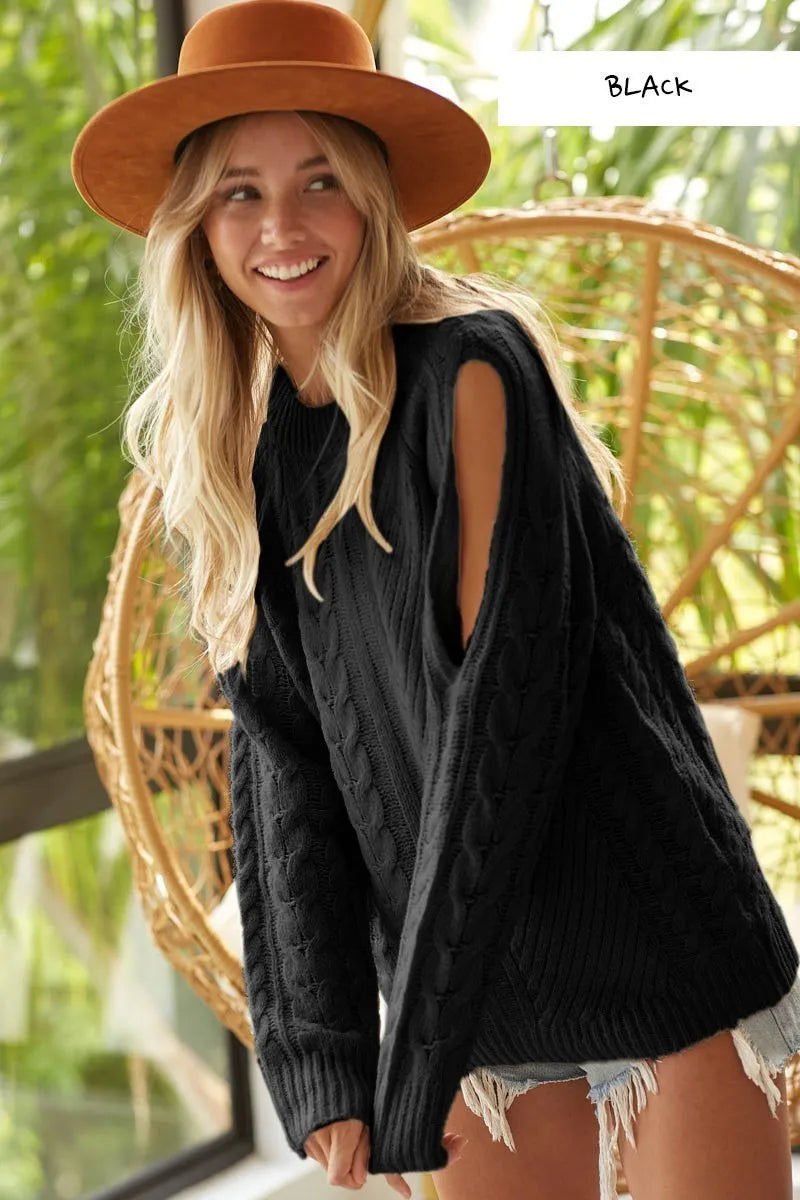 Twist Knitted Open Shoulder Sweater