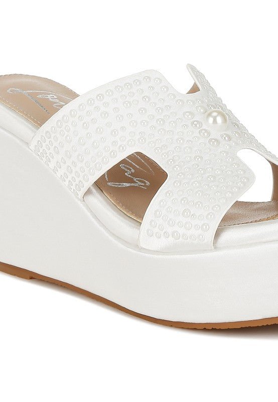Renier Satin Pearl Detail Wedge Sandals - Loving It Shop