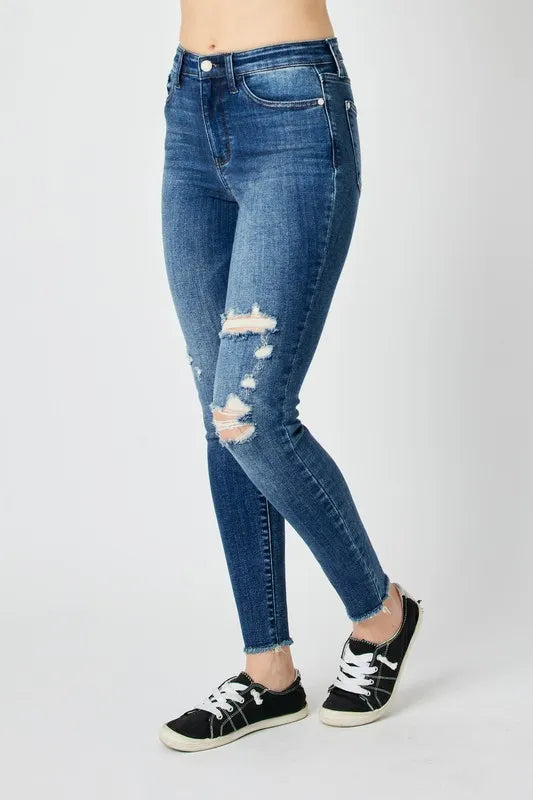 Full Size High Waist Distressed Skinny Jeans
